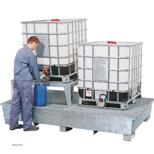 asecos Auffangwanne 2 x KTC, Stahl verzinkt, H&ouml;he 920 mm, mit Abf&uuml;llbock