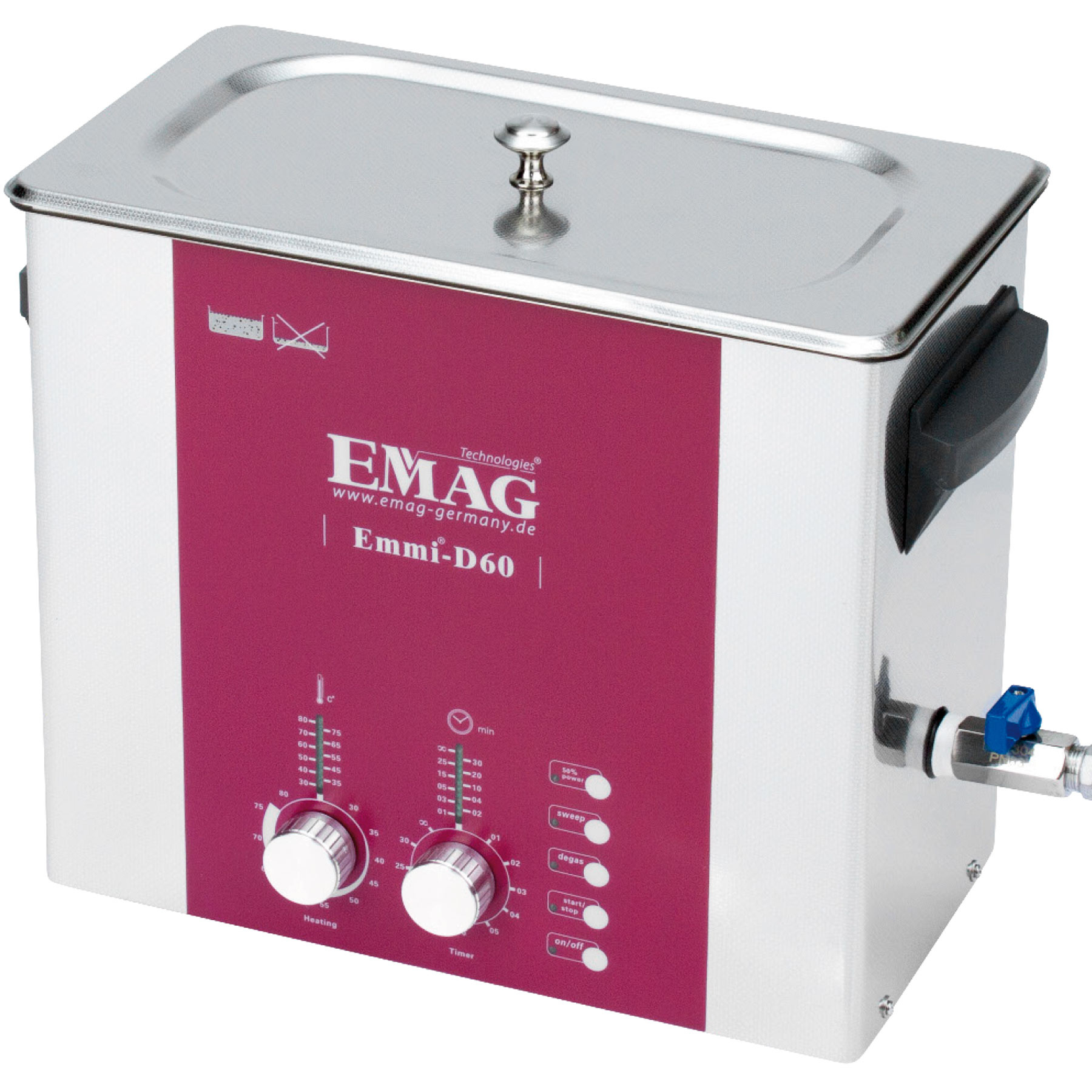 Pulitore ad ultrasuoni EMAG Emmi-D60 con rubinetto di scarico, 544,65