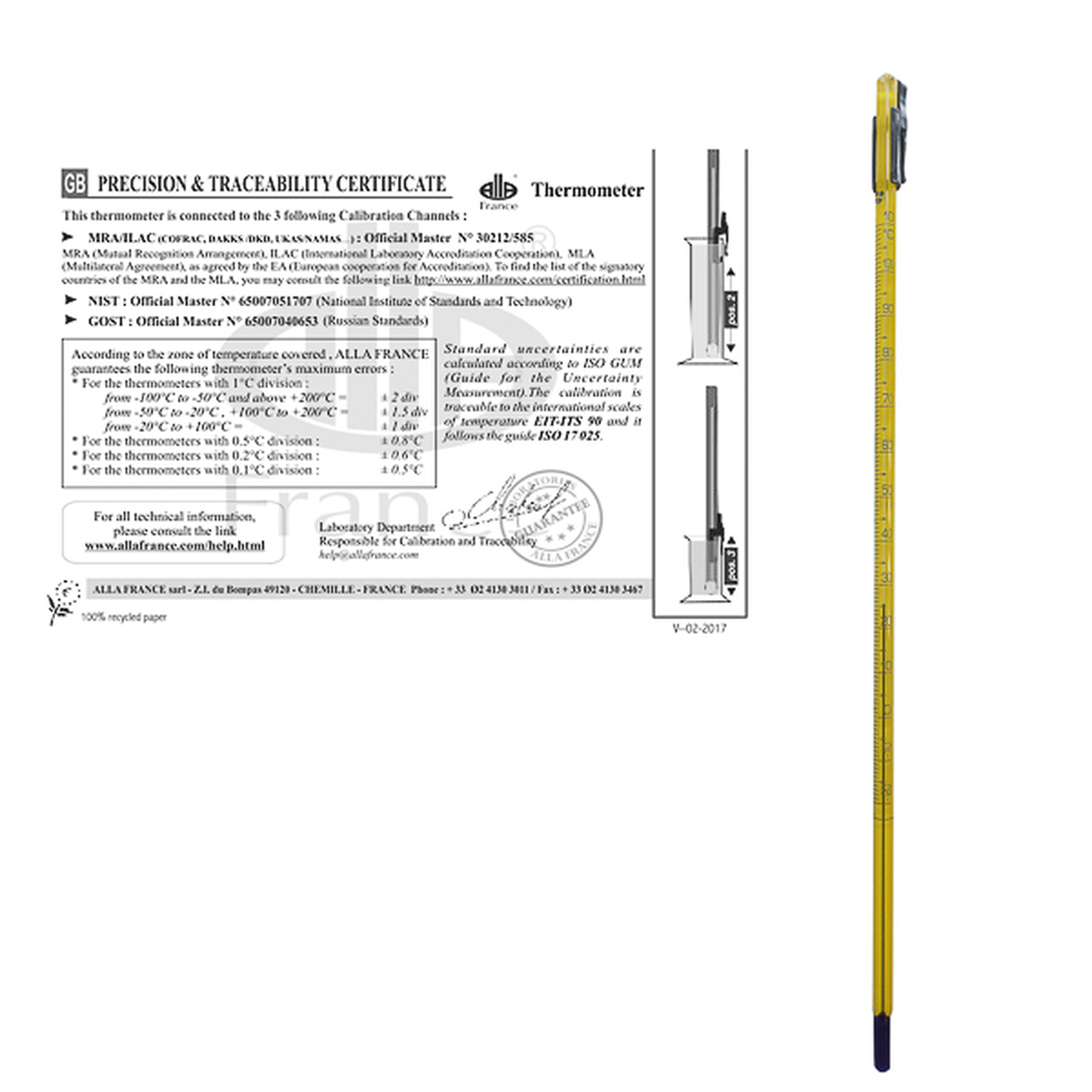 Labbox-thermometer, in staafvorm, met precisie- en ...