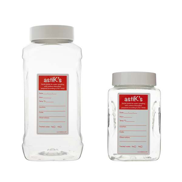 Simple Lab Drip Box Labbox bottles for water sampling, made of PET, sterile, wide neck, 64,80