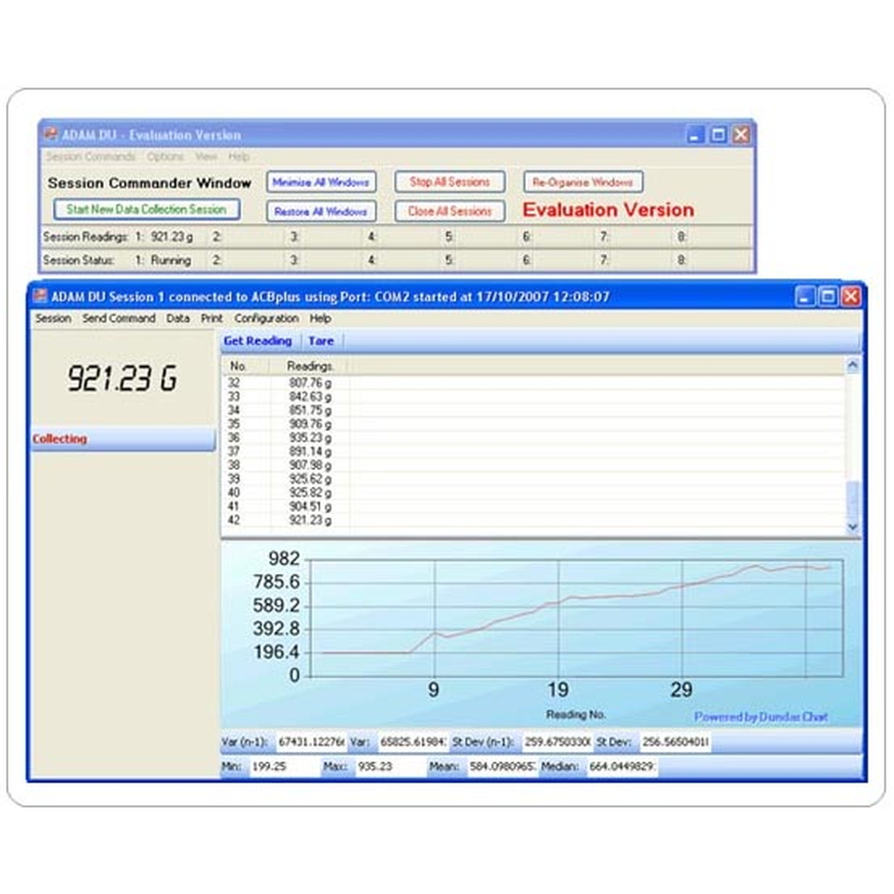 Labbox data acquisition programme for scales AdamDU, 150,29