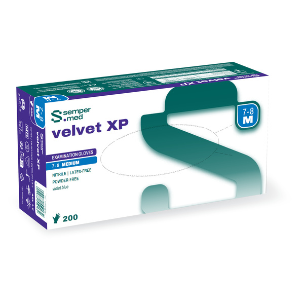 Luvas de exame SEMPERMED Nitrilo Velvet XP 200 unidades.